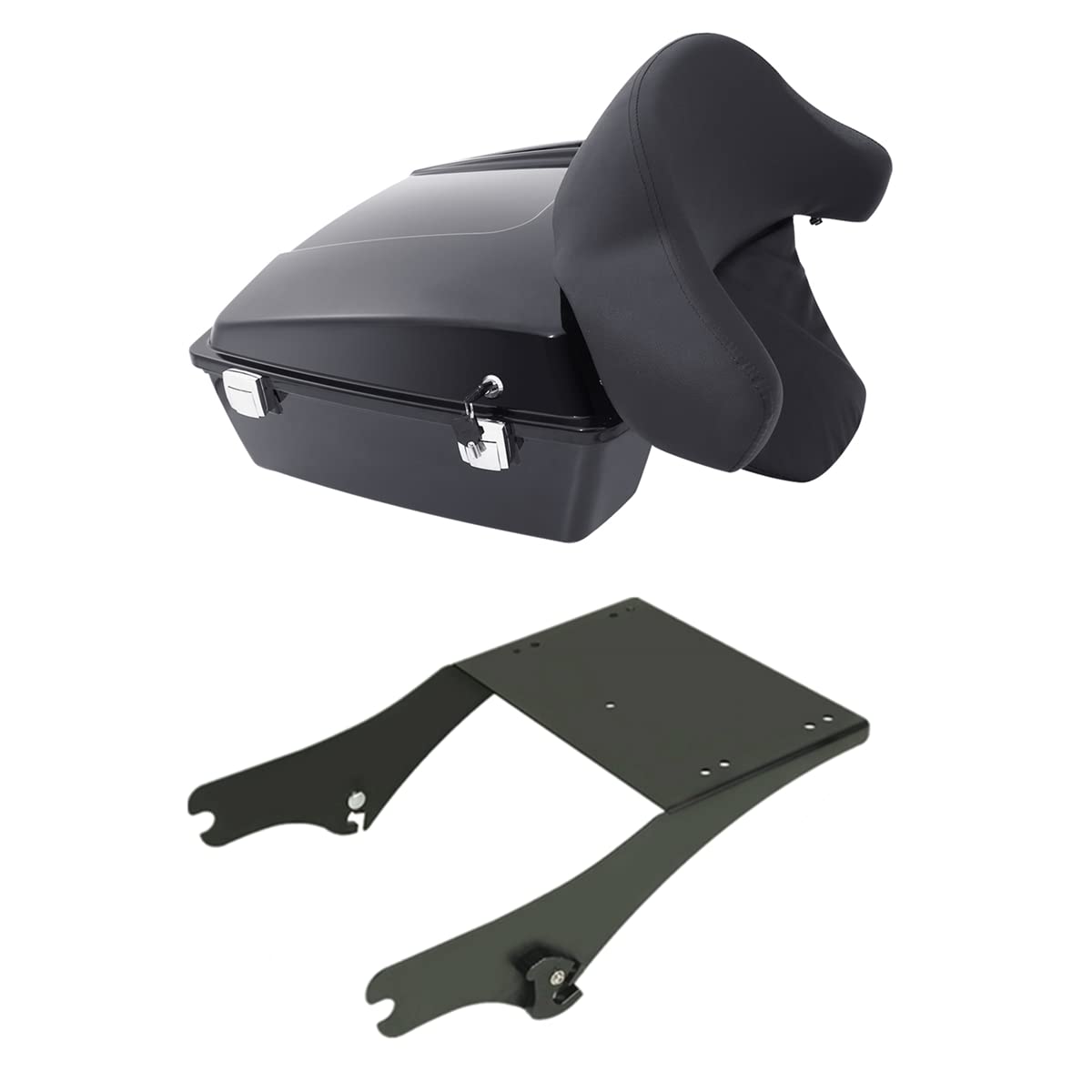 TCMT 10.7" Black Latches Chopped Motorcycle Trunk Box Backrest Pad Mount Rack Fit For Harley Touring 1997-2008 Road King Road Street Electra Glide Pack