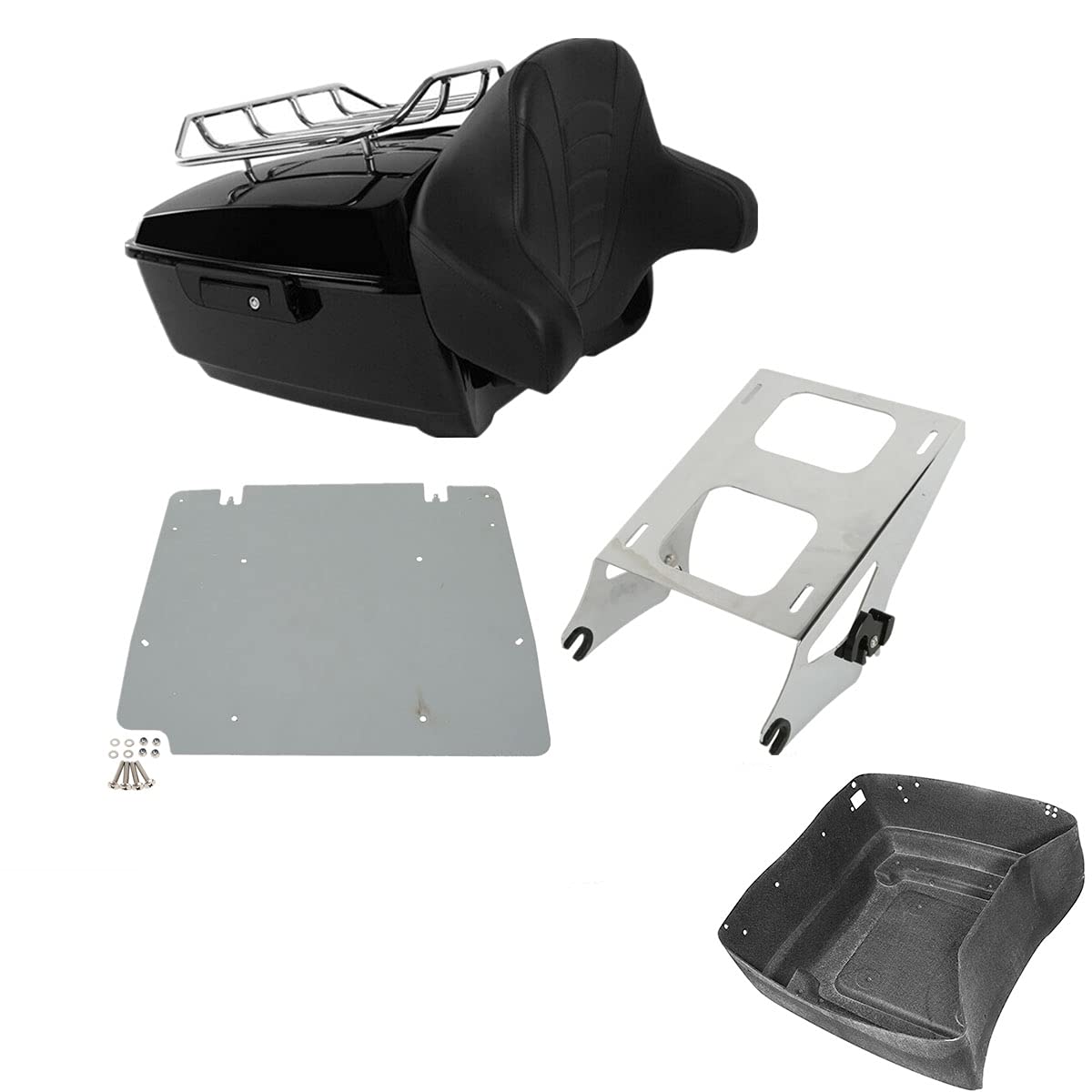TCMT 13.7" King Motorcycle Trunk Backrest Pad Luggage Rack 2 Up Mounting Rack Fit For Harley 2014-2025 Touring CVO Road King Road Glide Street Glide Electra Glide Pack