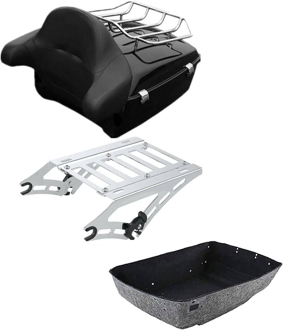 TCMT 13.7" King Motorcycle Trunk Box Backrest Luggage Rack 2 Up Mount Rack Fit For Harley 2014-2025 Touring CVO Road King Road Glide Street Glide Electra Glide Pack