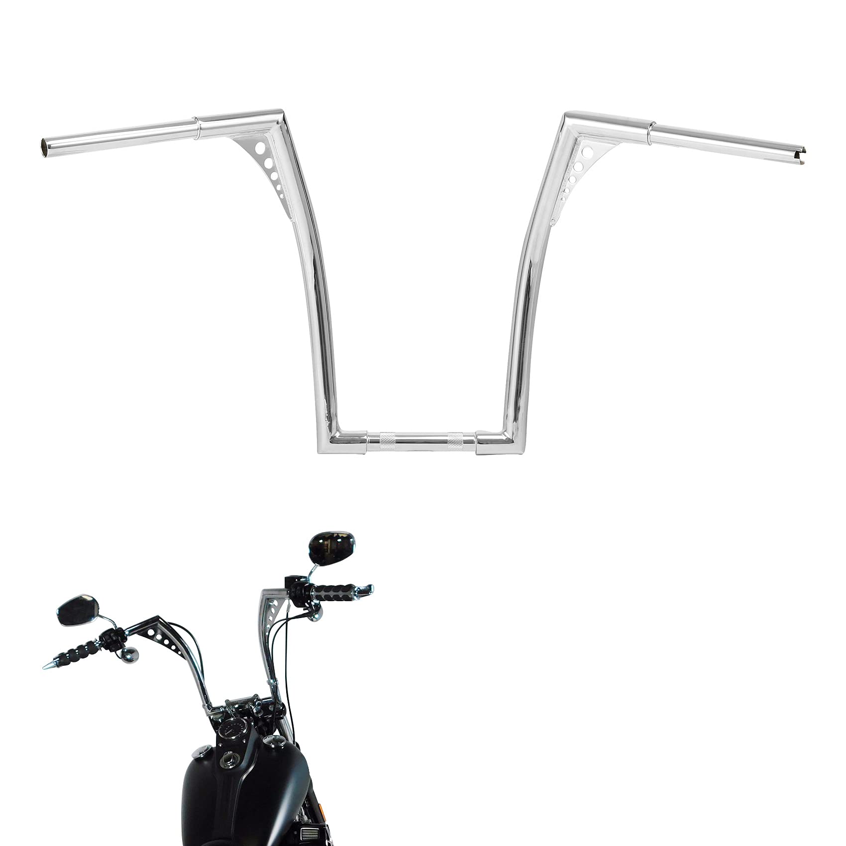 TCMT 16" Fat 1 1/4" Hanger Bar Handlebar Fits for Harley Road King Softail Slim Heritage Fat Boy Deluxe Deuce FLST FXST Sportster XL 883 1200 Dyna Super Glide Wide Glide Low Rider Fat Bob
