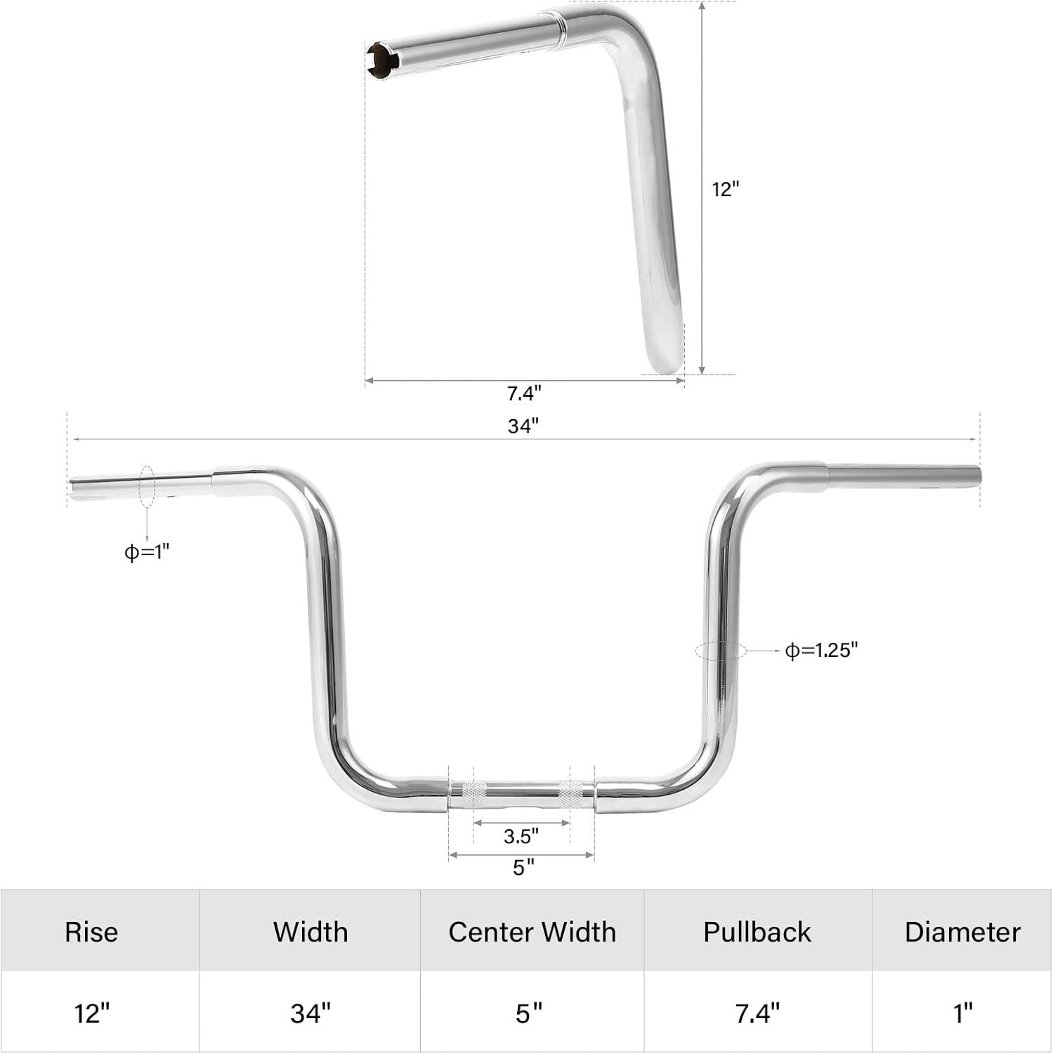 TCMT 12" Rise 1 1/4" Fat Ape Hangers Handlebar Fit For Harley Sportster XL 883 1200 Softail Slim Heritage Fat Boy Deluxe Deuce Dyna Super Glide Wide Glide Low Rider Fat Bob Custom Application