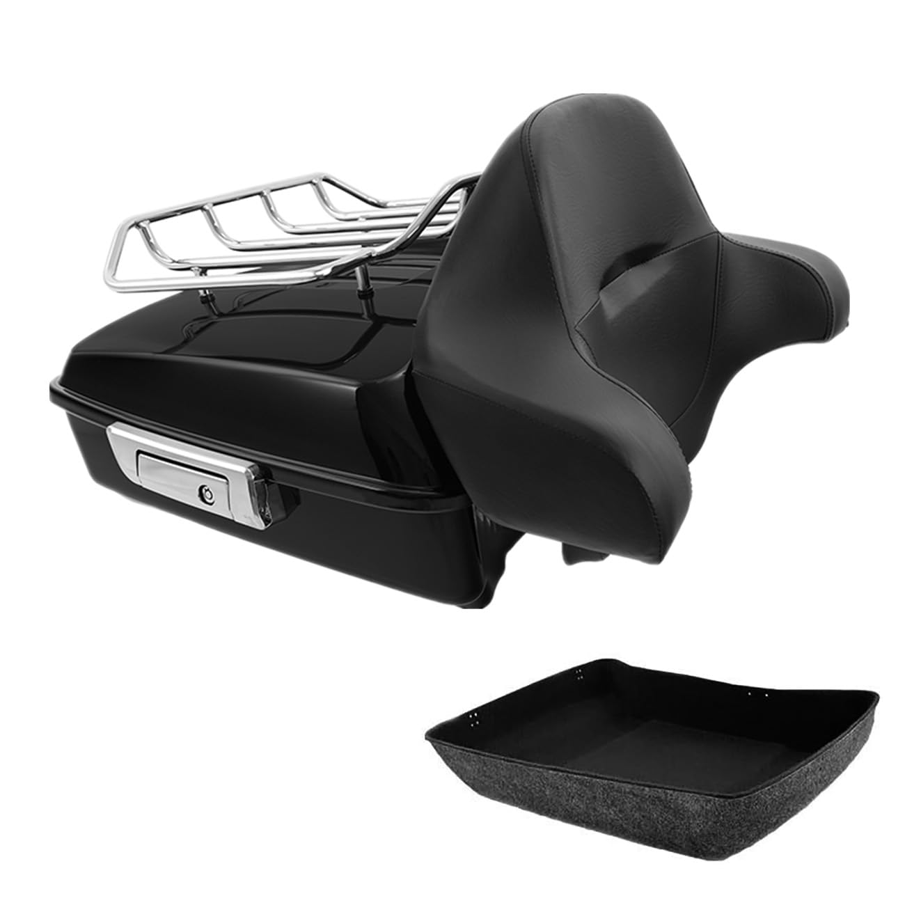 TCMT 10.7" Black Latch Chopped Motorcycle Trunk Box Pad Luggage Rack LED Tail Light Fit For Harley 2014-2025 Touring Street Glide Road King Electra Glide Ultra-Classic FLHX FLHR FLHT Pack