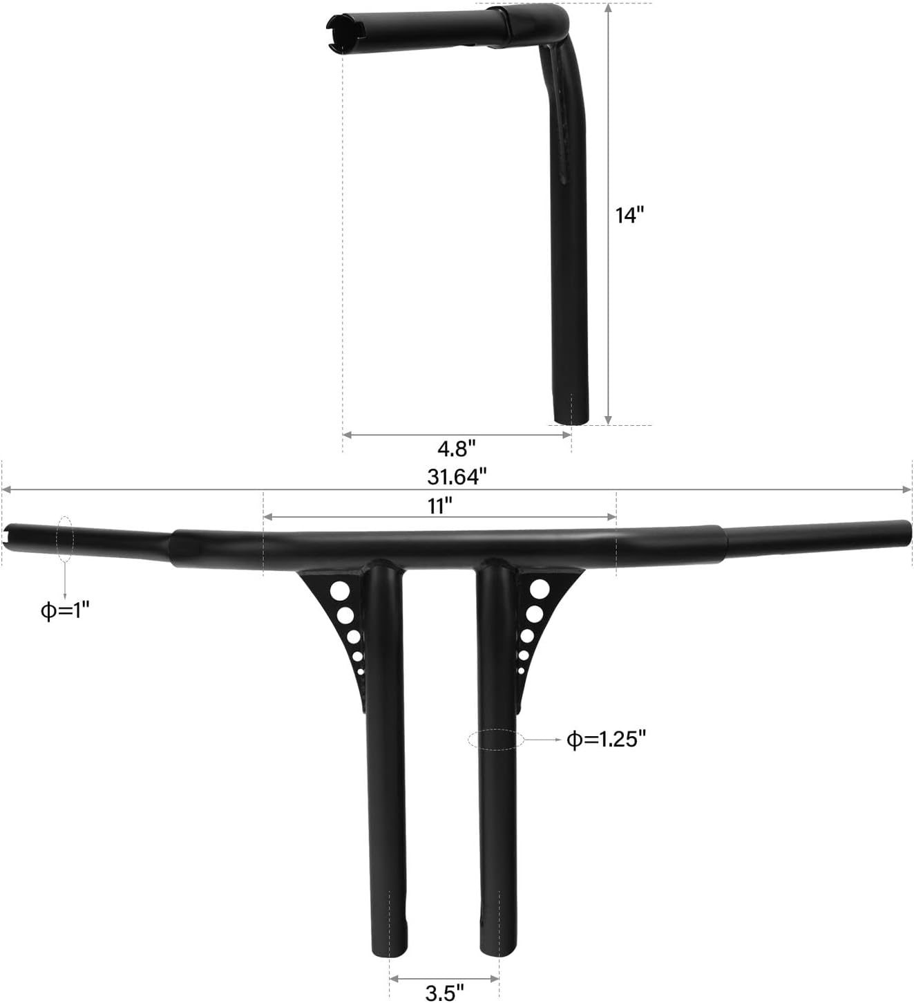 TCMT 1.25" T-Bar Handlebar 14" Rise Ape Hanger Handlebar Fit For Harley Dyna Switchback Wide Glide Street Bob Heritage Softail Deuce Slim Night Train Road King FLHR FLST FXDB