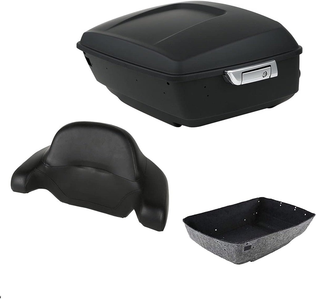 TCMT 13.7" King Motorcycle Trunk Box W/Latches Wrap Around Backrest Pad Fit For Harley 2014-2025 Touring CVO Road King Road Glide Street Glide Electra Glide Ultra Limited Pack Trunk