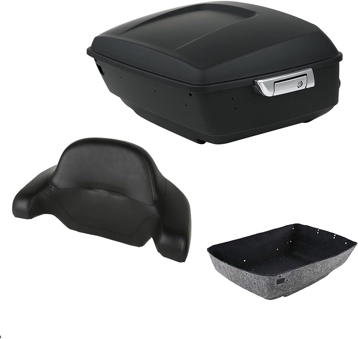 TCMT 13.7" King Motorcycle Trunk Box W/Latches Wrap Around Backrest Pad Fit For Harley 2014-2025 Touring CVO Road King Road Glide Street Glide Electra Glide Ultra Limited Pack Trunk