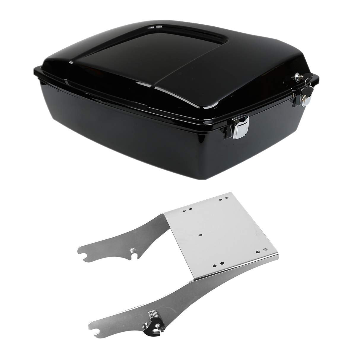 TCMT 10.7" Black Latches Chopped Motorcycle Trunk Box Backrest Pad Mount Rack Fit For Harley Touring 1997-2008 Road King Road Street Electra Glide Pack