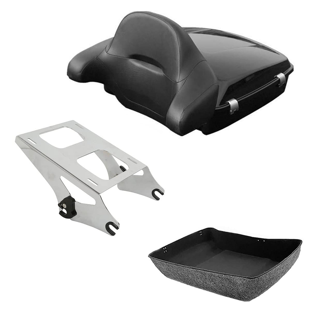 TCMT 10.7" Chopped Motorcycle Trunk Box Backrest LED Tail Light Fit For Harley Touring 2014-2025 Electra Glide Road Glide Road King FLHT FLTRX FLHR Chrome Latch Pack