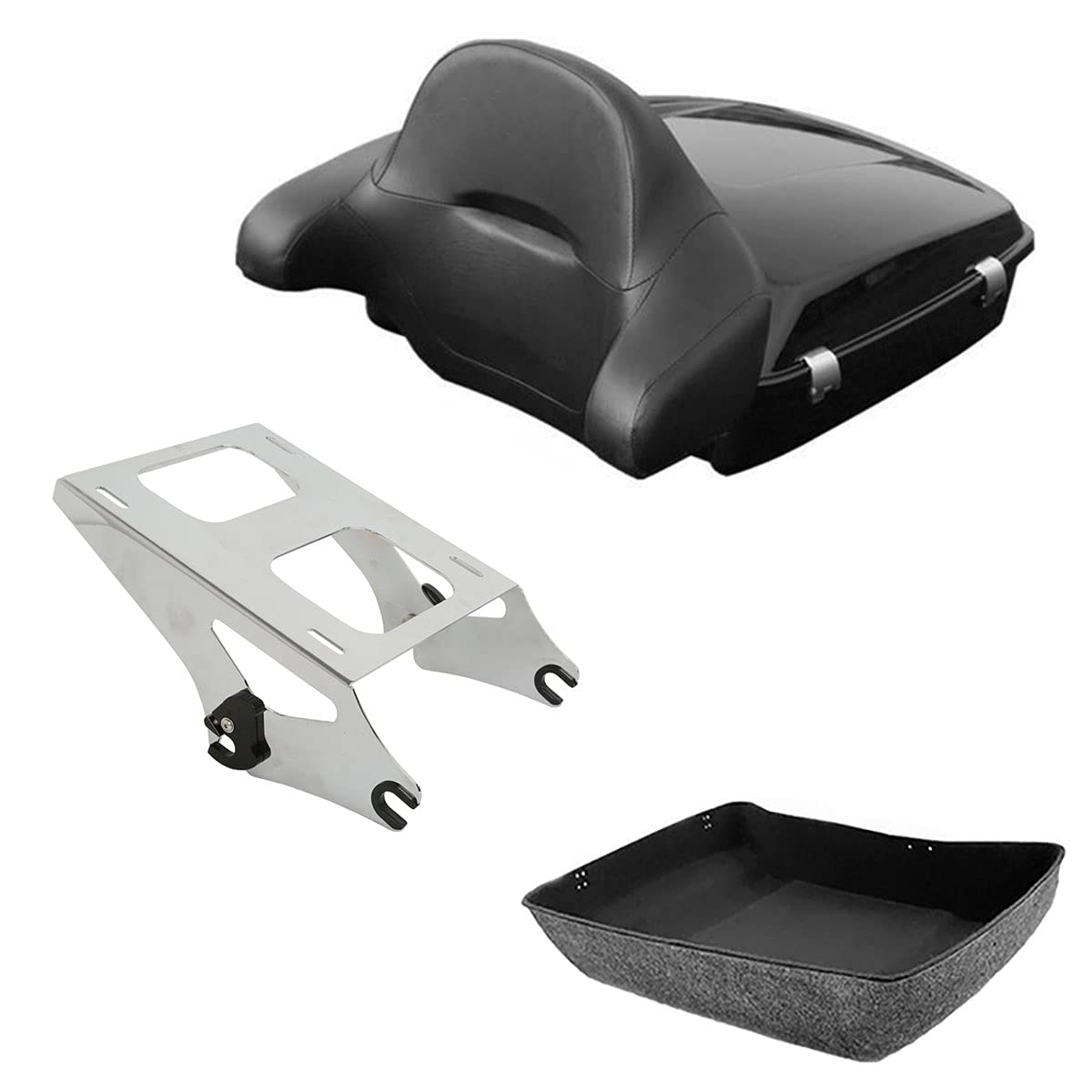 TCMT 10.7" Chopped Motorcycle Trunk Box Backrest LED Tail Light Fit For Harley Touring 2014-2025 Electra Glide Road Glide Road King FLHT FLTRX FLHR Chrome Latch Pack