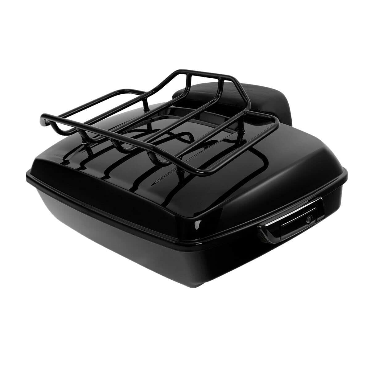 TCMT 10.7" Black Latches Chopped Motorcycle Trunk Backrest Pad Smoke LED Tail Light Fit For Harley 2014-2025 Street Glide Road King Electra Glide Ultra-Classic Pack