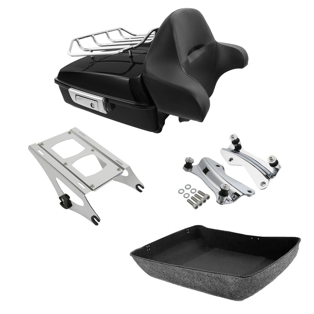 TCMT 10.7" Black Latch Chopped Motorcycle Trunk Box Pad Luggage Rack LED Tail Light Fit For Harley 2014-2025 Touring Street Glide Road King Electra Glide Ultra-Classic FLHX FLHR FLHT Pack