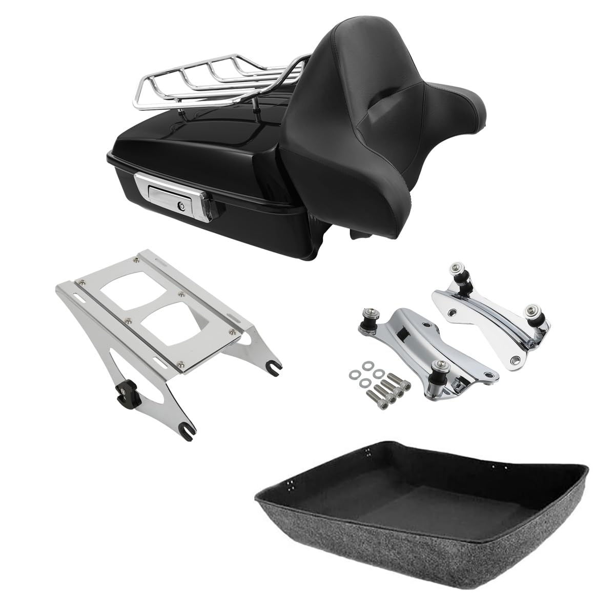 TCMT 10.7" Black Latch Chopped Motorcycle Trunk Box Pad Luggage Rack LED Tail Light Fit For Harley 2014-2025 Touring Street Glide Road King Electra Glide Ultra-Classic FLHX FLHR FLHT Pack
