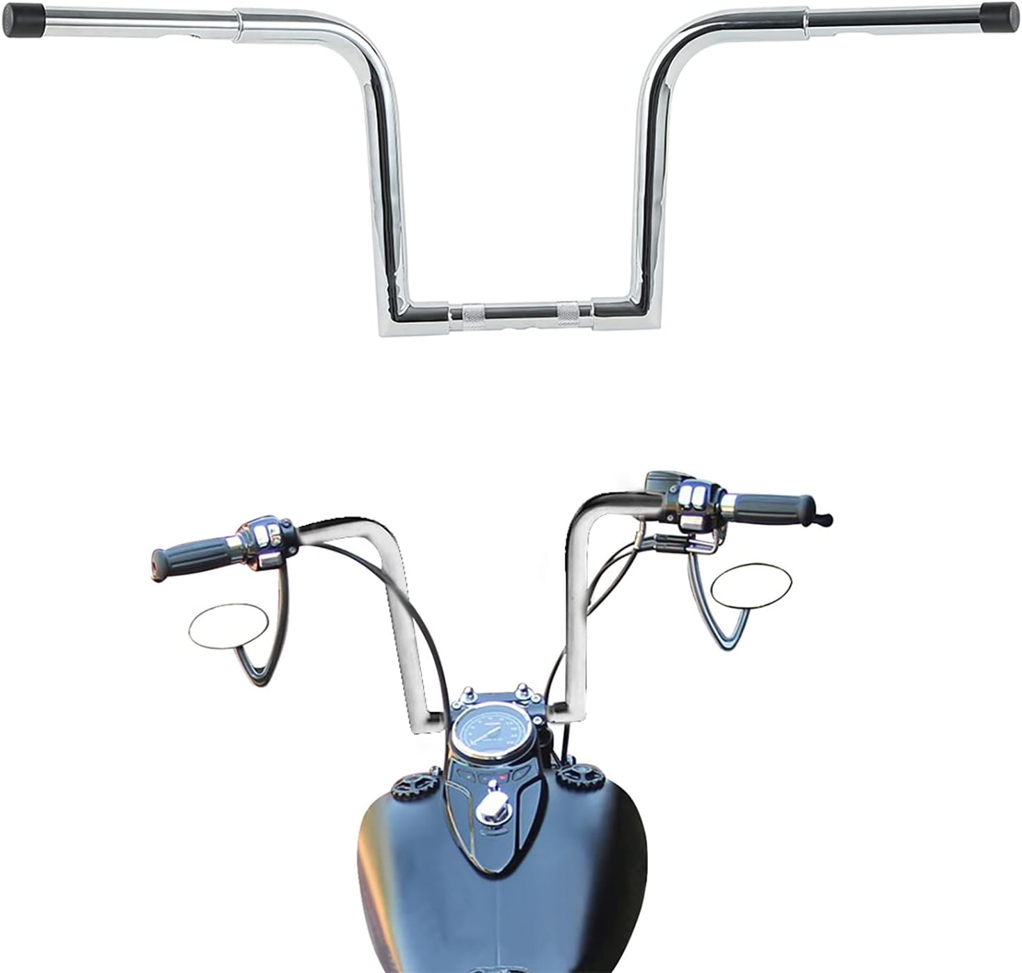 TCMT 12" Rise Ape Hanger Bar, 1-1/4" Fat Handlebar, Fits Harley FLST FXST Sportster XL, Chrome Steel, 34.5" Wide