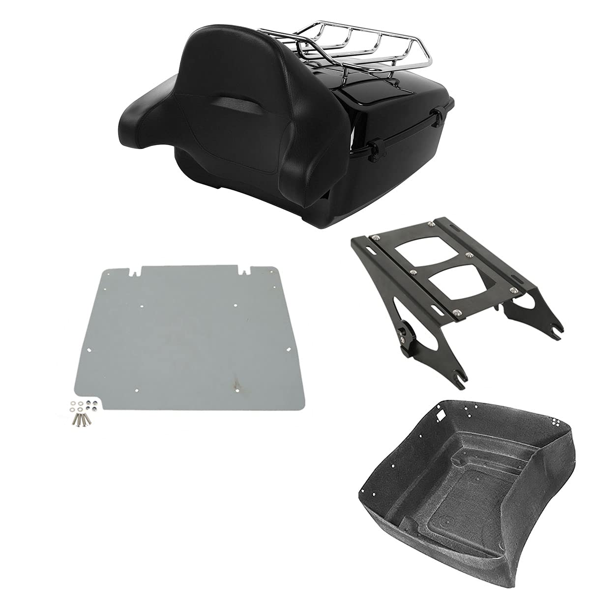 TCMT 13.7" King Motorcycle Trunk Backrest Pad Luggage Rack 2 Up Mounting Rack Base Plate Docking Fit For Harley 2014-2025 Touring CVO Road King Road Glide Street Glide Electra Glide Pack