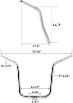 TCMT 12'' Rise 1.25" Ape Hanger Handlebar Fit For Indian 2015-2017 Roadmaster 2014-2017 Chieftain Chrome