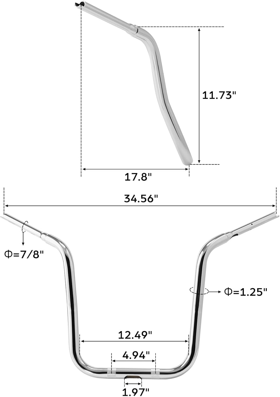 TCMT 12'' Rise 1.25" Ape Hanger Handlebar Fit For Indian 2015-2017 Roadmaster 2014-2017 Chieftain Chrome