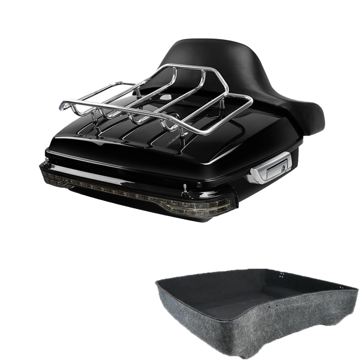 TCMT 10.7" Black Latch Chopped Motorcycle Trunk Box Pad Luggage Rack LED Tail Light Fit For Harley 2014-2025 Touring Street Glide Road King Electra Glide Ultra-Classic FLHX FLHR FLHT Pack