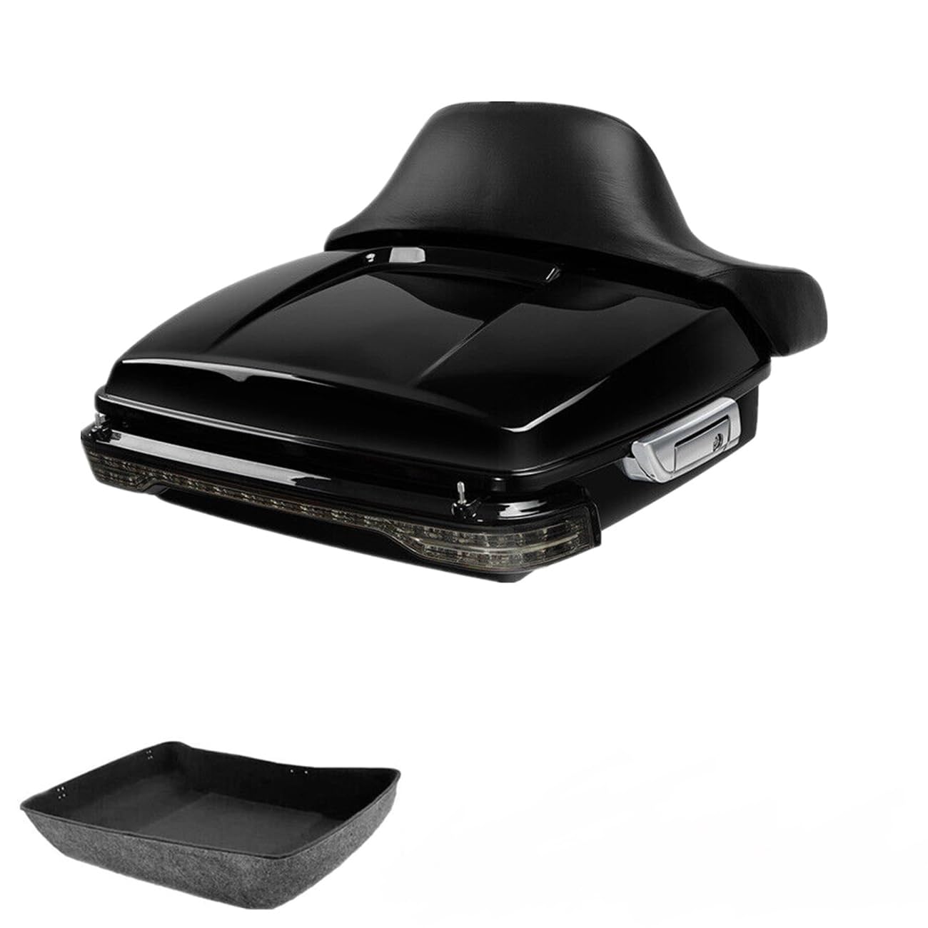 TCMT 10.7" Chopped Motorcycle Trunk Box Backrest LED Tail Light Fit For Harley Touring 2014-2025 Electra Glide Road Glide Road King FLHT FLTRX FLHR Chrome Latch Pack