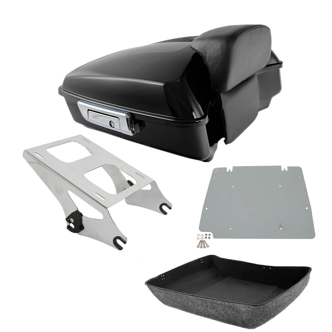 TCMT 10.7" Vivid Black Chopped Motorcycle Trunk Backrest Pad Tail Light with Brake Turn Signal Fit For Harley Touring 2014-2025 Electra Glide Road Glide Road King FLHT FLTRX FLHR Pack