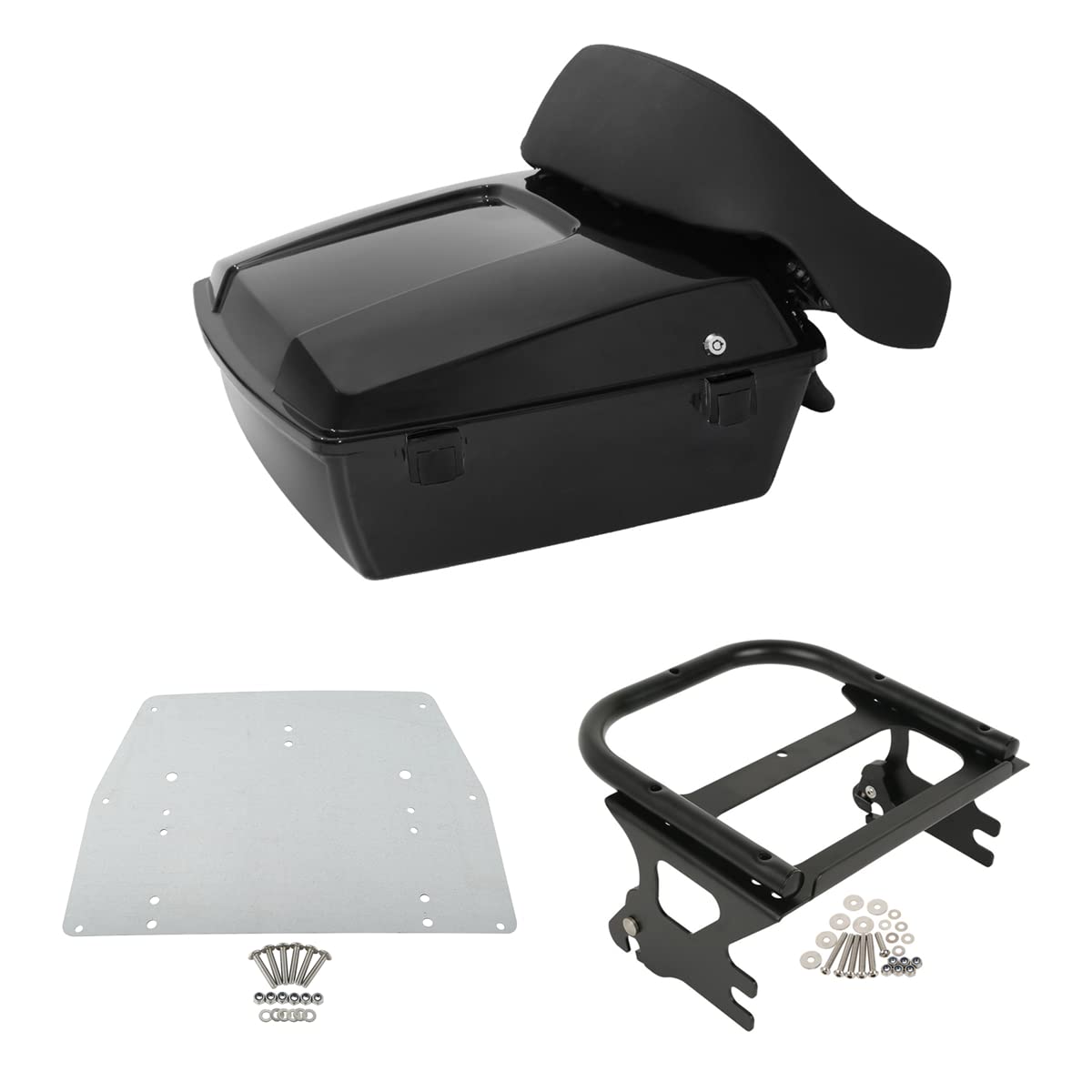 TCMT 10.7" Black Latches Chopped Motorcycle Trunk Box Backrest Pad Mount Rack Fit For Harley Touring 1997-2008 Road King Road Street Electra Glide Pack