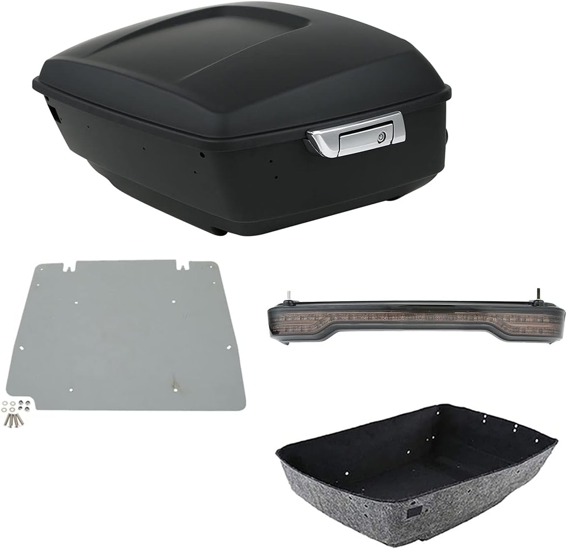 TCMT 13.7" King Motorcycle Trunk Box W/Latches Brake TailLight Base Plate Fit For Harley 2014-2025 Touring CVO Road King Road Glide Street Glide Electra Glide Pack