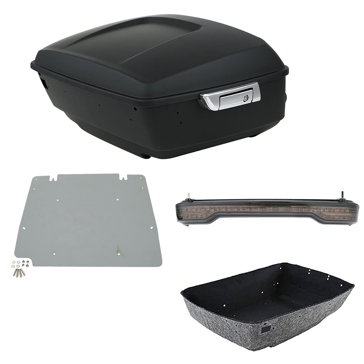 TCMT 13.7" King Motorcycle Trunk Box W/Latches Brake TailLight Base Plate Fit For Harley 2014-2025 Touring CVO Road King Road Glide Street Glide Electra Glide Pack