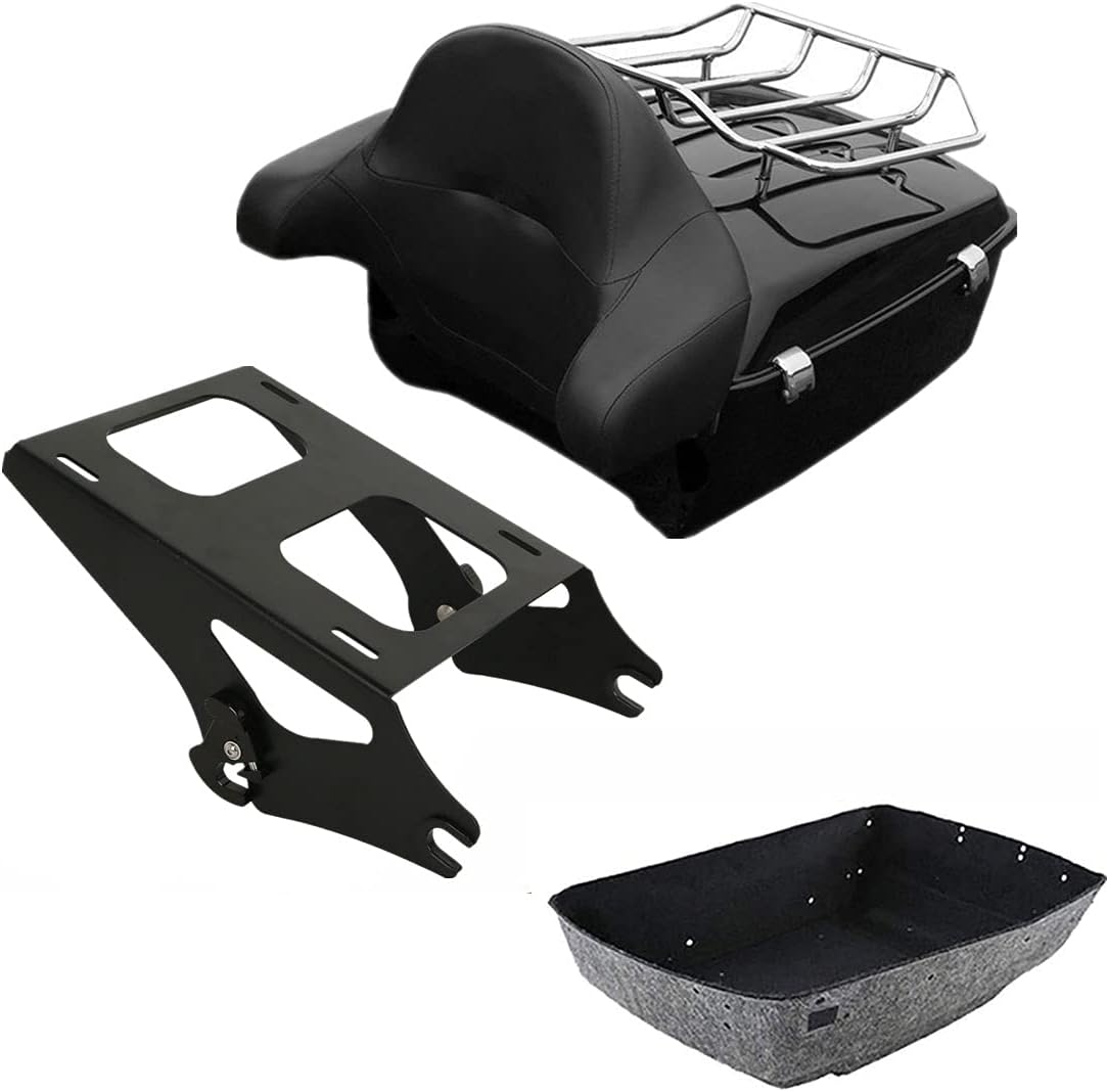 TCMT 13.7" King Motorcycle Trunk Box Backrest Pad Luggage Rack Mount Rack Fit For Harley 2014-2025 Touring CVO Road King Road Glide Street Glide Electra Glide Pack