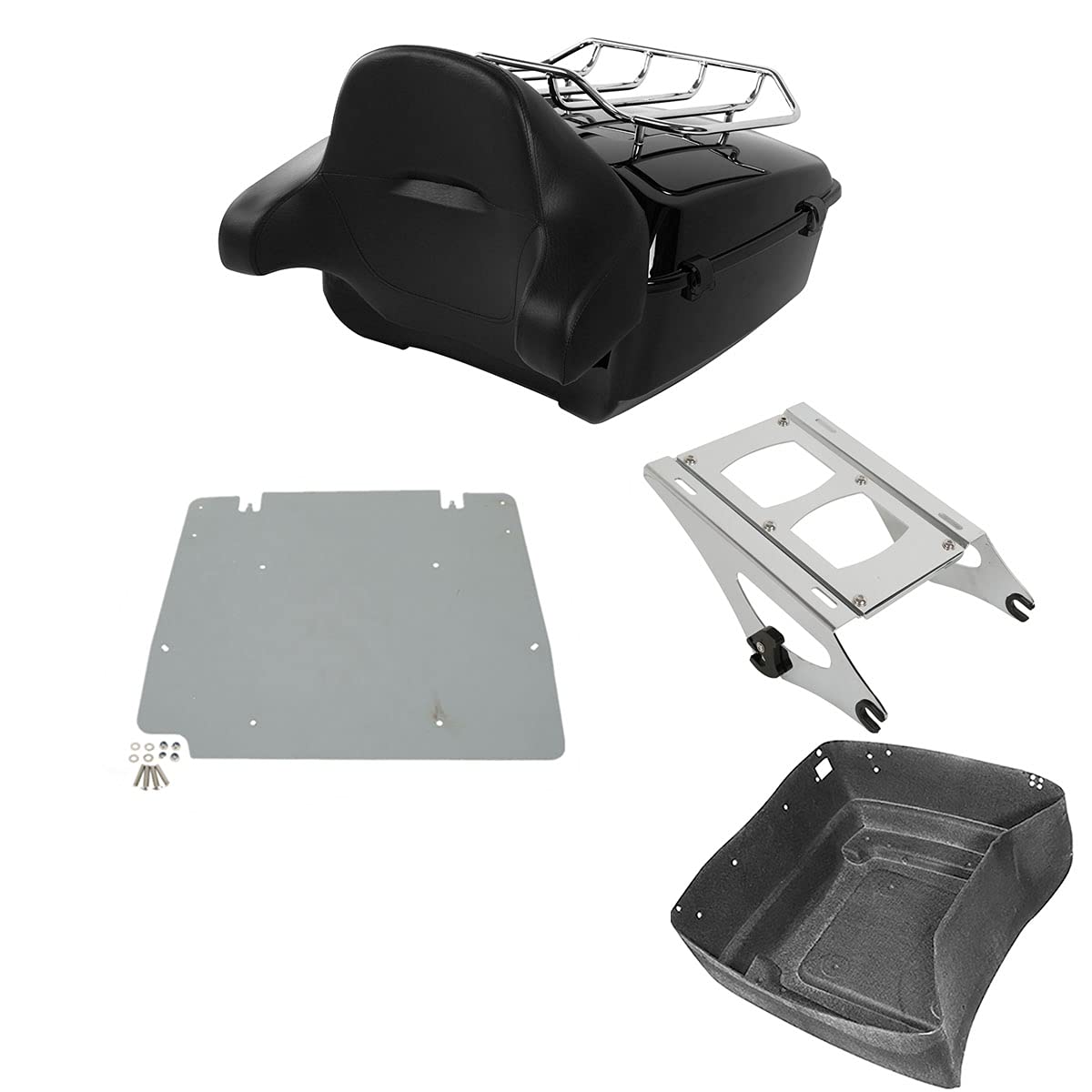 TCMT 13.7" King Motorcycle Trunk Backrest Pad 2 Up Mounting Rack Fit For Harley 2014-2025 Touring CVO Road King Road Glide Street Glide Electra Glide Pack