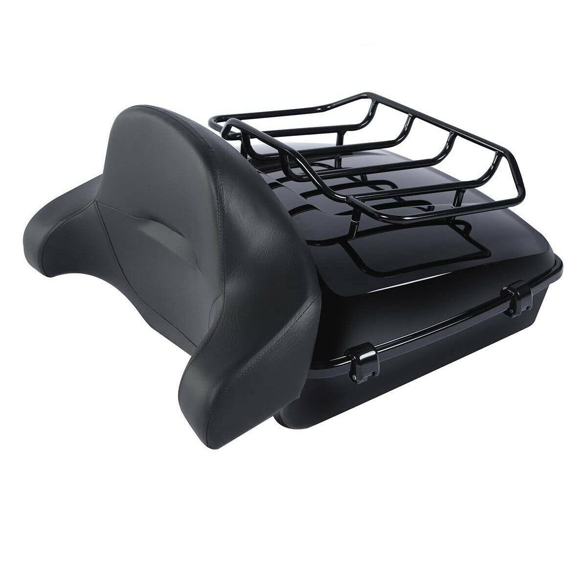 TCMT 10.7" Black Latch Chopped Motorcycle Trunk Box Pad Luggage Rack LED Tail Light Fit For Harley 2014-2025 Touring Street Glide Road King Electra Glide Ultra-Classic FLHX FLHR FLHT Pack