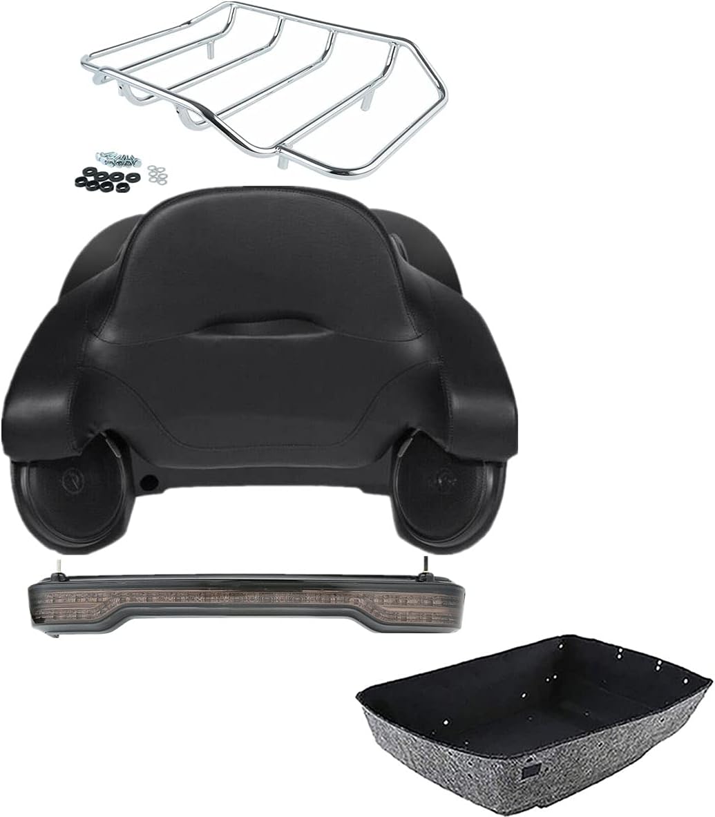 TCMT 13.7" King Motorcycle Trunk Box Backrest Pad Top Luggage Rack Speakers Taillight Fit For Harley 2014-2025 Touring CVO Road King Road Glide Street Glide Electra Glide Ultra Limited Pack Trunk