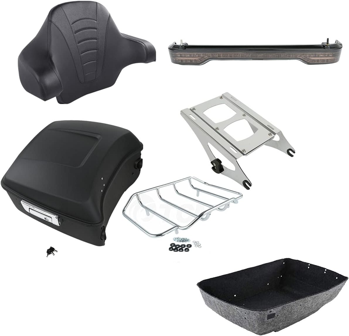 TCMT 13.7" King Motorcycle Trunk Box Backrest Pad Top Luggage Rack Mount Rack Taillight Fit For Harley 2014-2025 Touring CVO Road King Road Glide Street Glide Electra Glide Ultra Limited Pack