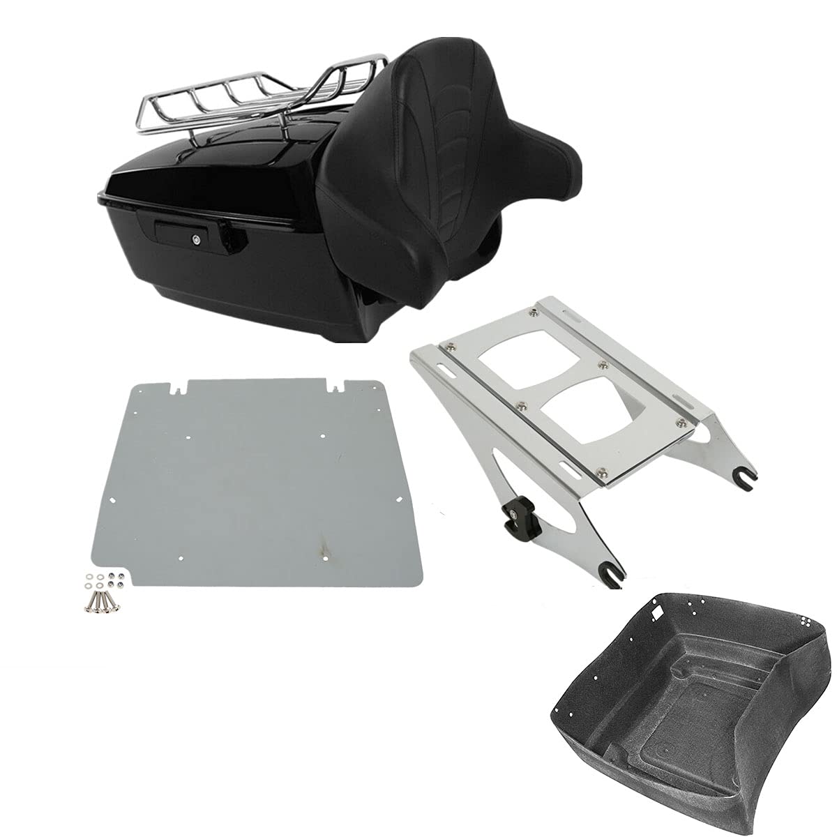 TCMT 13.7" King Motorcycle Trunk Backrest Pad Luggage Rack Two Up Mount Rack Base Plate Fit For Harley 2014-2025 Touring CVO Road King Road Glide Street Glide Electra Glide Pack