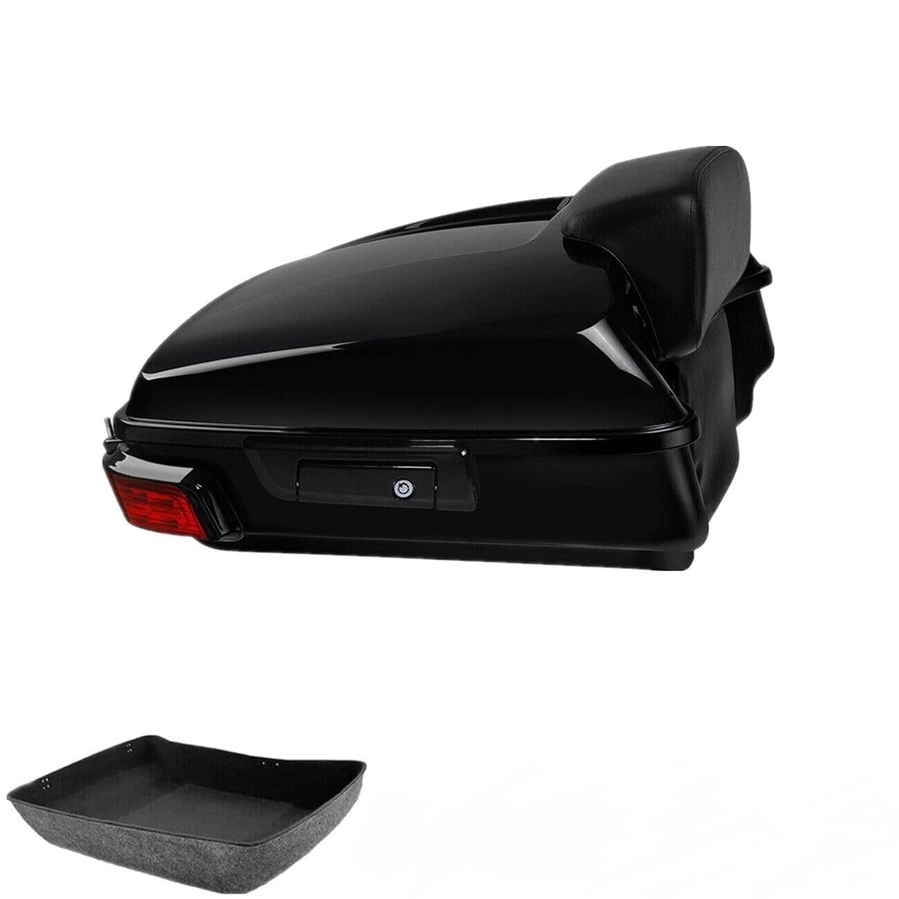 TCMT 10.7" Black Latches Chopped Motorcycle Trunk Backrest Pad Smoke LED Tail Light Fit For Harley 2014-2025 Street Glide Road King Electra Glide Ultra-Classic Pack