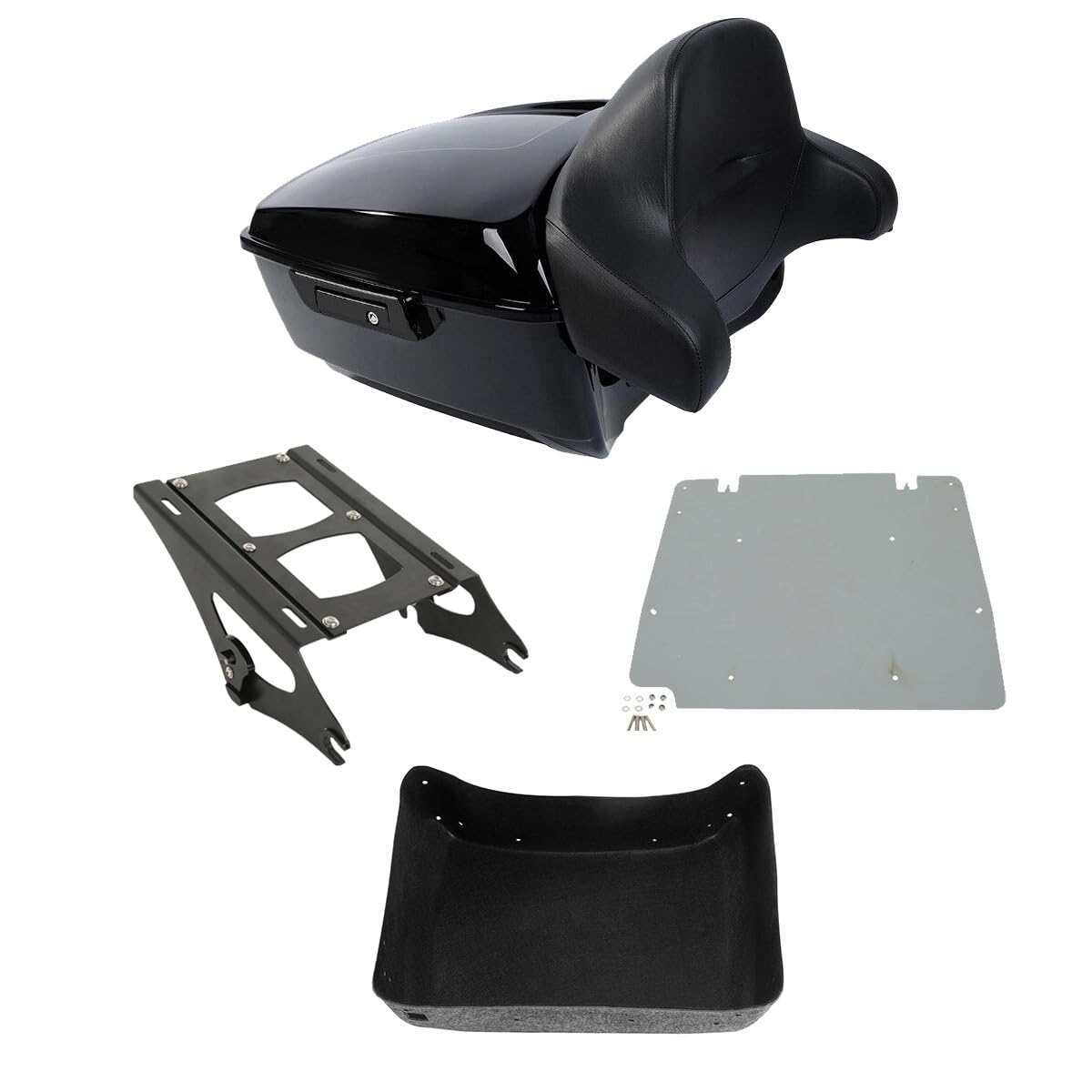 TCMT 13.7" King Motorcycle Trunk Backrest Pad Luggage Rack Two Up Mount Rack Base Plate Docking Fit For Harley 2014-2025 Touring CVO Road King Road Glide Street Glide Electra Glide Pack