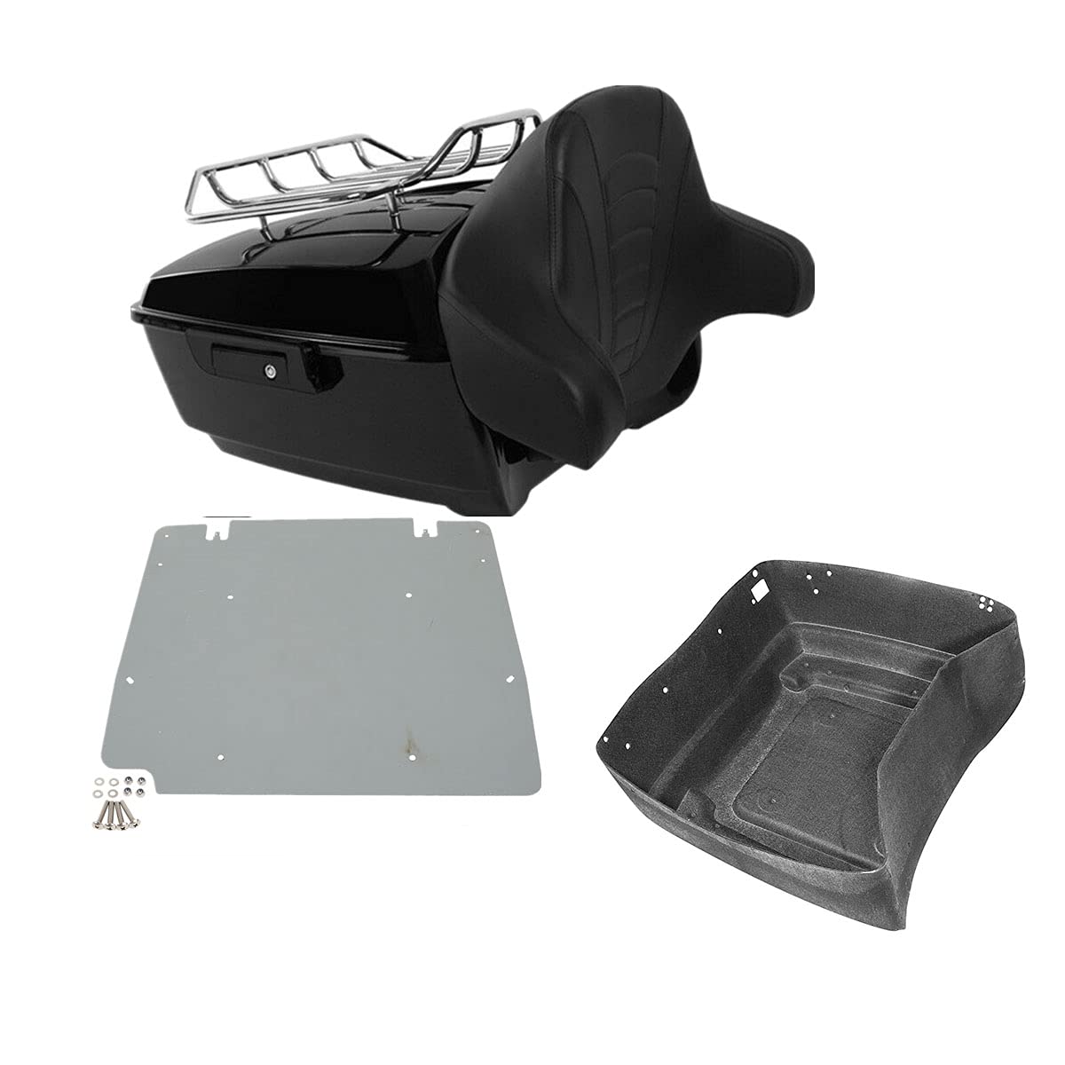 TCMT 13.7" King Motorcycle Trunk Backrest Pad Luggage Rack 2 Up Mounting Rack Fit For Harley 2014-2025 Touring CVO Road King Road Glide Street Glide Electra Glide Pack