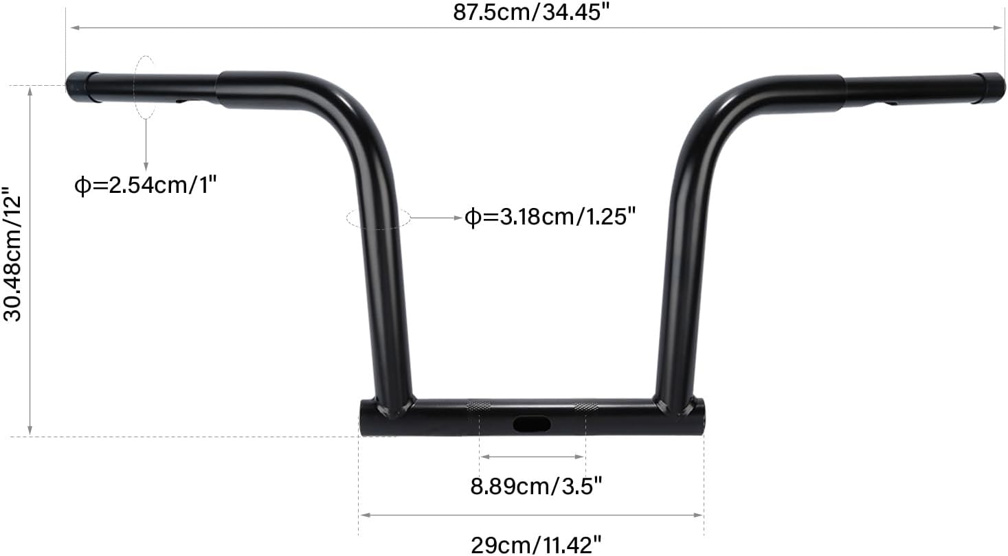TCMT 12" Rise Handlebar Black Fits For Harley Dyna Fat Bob 2008-2017 Low Rider 2016-2019 Switchback 2012-2016 Wide Glide 2010-2017 Street Bob 2007-2017