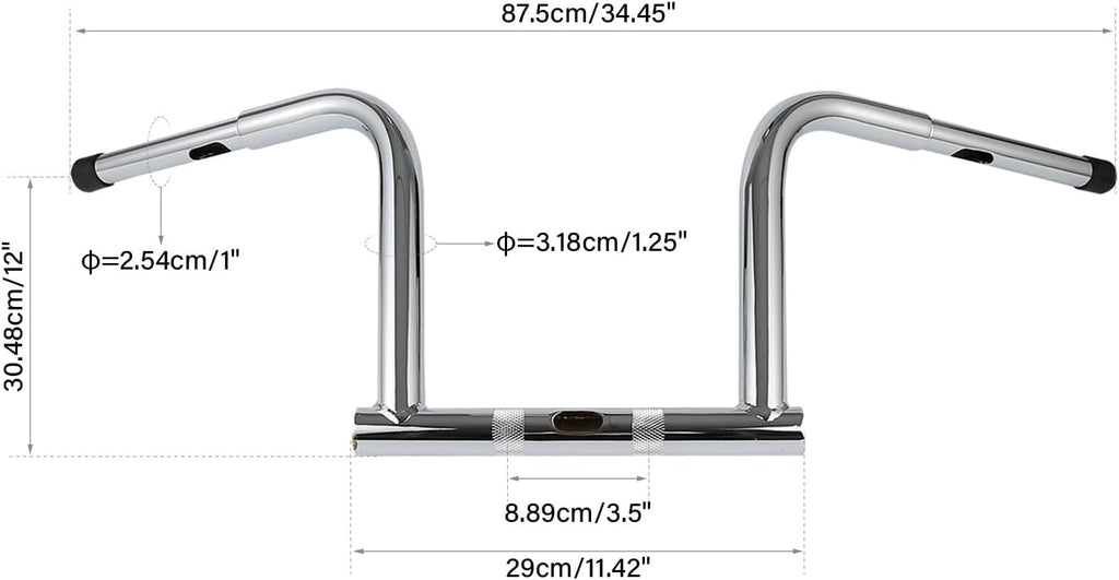 TCMT 12" Rise Handle Bar Fits For Harley Dyna Fat Bob 2008-2017 Low Rider 2016-2019 Switchback 2012-2016 Wide Glide 2010-2017 Street Bob 2007-2017