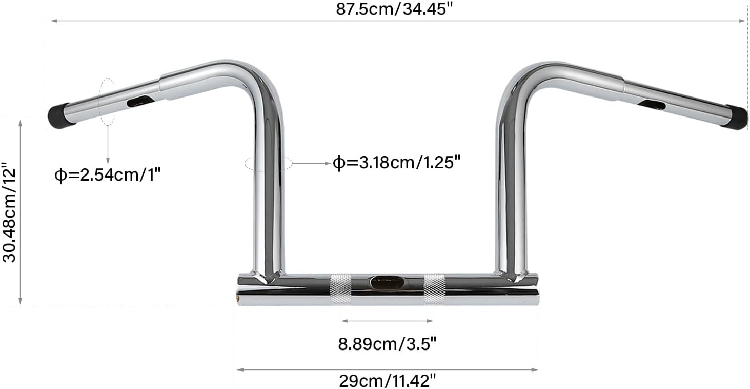 TCMT 12" Rise Handle Bar Fits For Harley Dyna Fat Bob 2008-2017 Low Rider 2016-2019 Switchback 2012-2016 Wide Glide 2010-2017 Street Bob 2007-2017