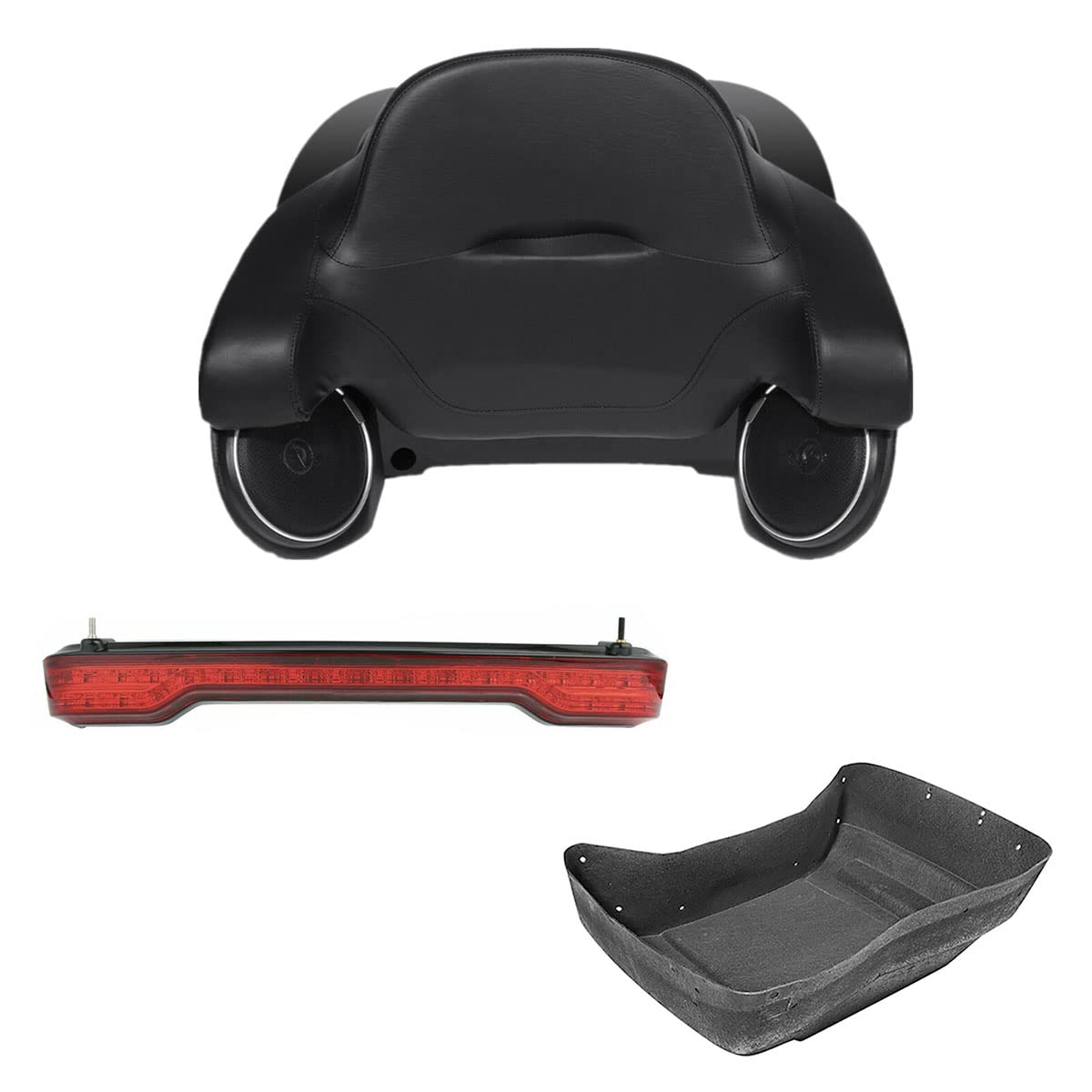 TCMT 13.7" King Motorcycle Trunk Box Wrap-Around Backrest Rear Speakers 2 Up Mounting Rack Fit For Harley 2014-2025 Touring CVO Road King Road Glide Street Glide Electra Glide Pack Trunk