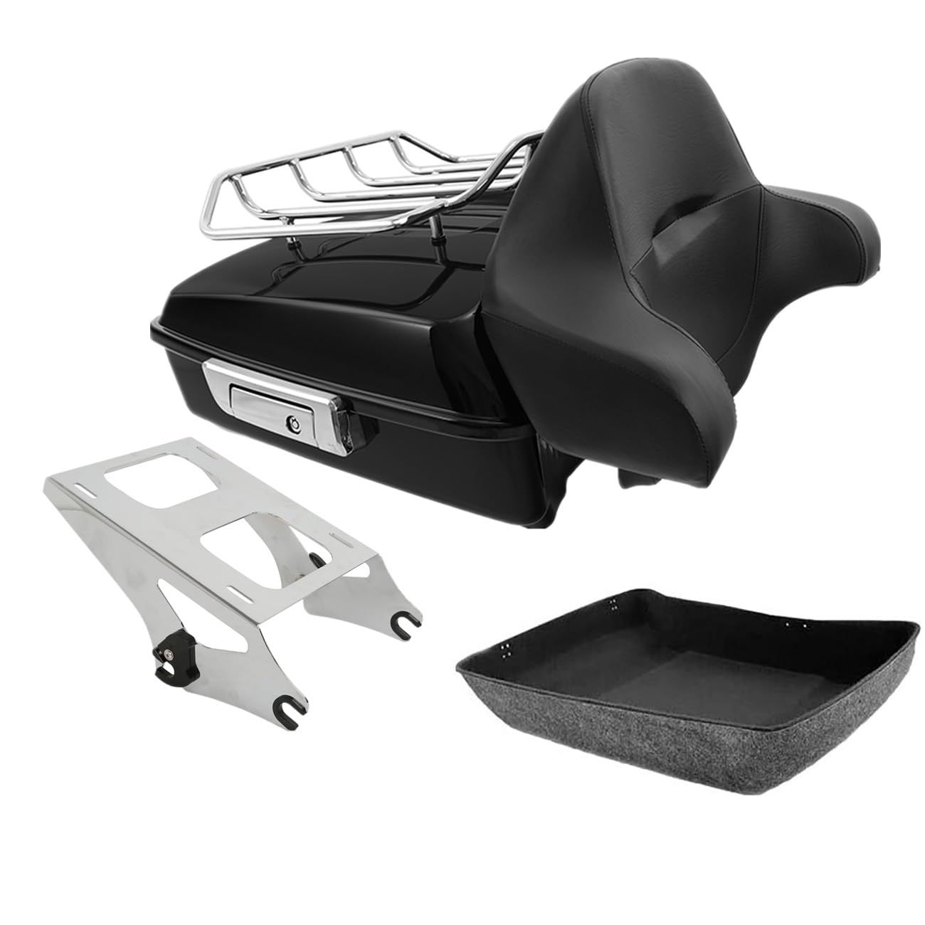 TCMT 10.7" Black Latch Chopped Motorcycle Trunk Box Pad Luggage Rack LED Tail Light Fit For Harley 2014-2025 Touring Street Glide Road King Electra Glide Ultra-Classic FLHX FLHR FLHT Pack
