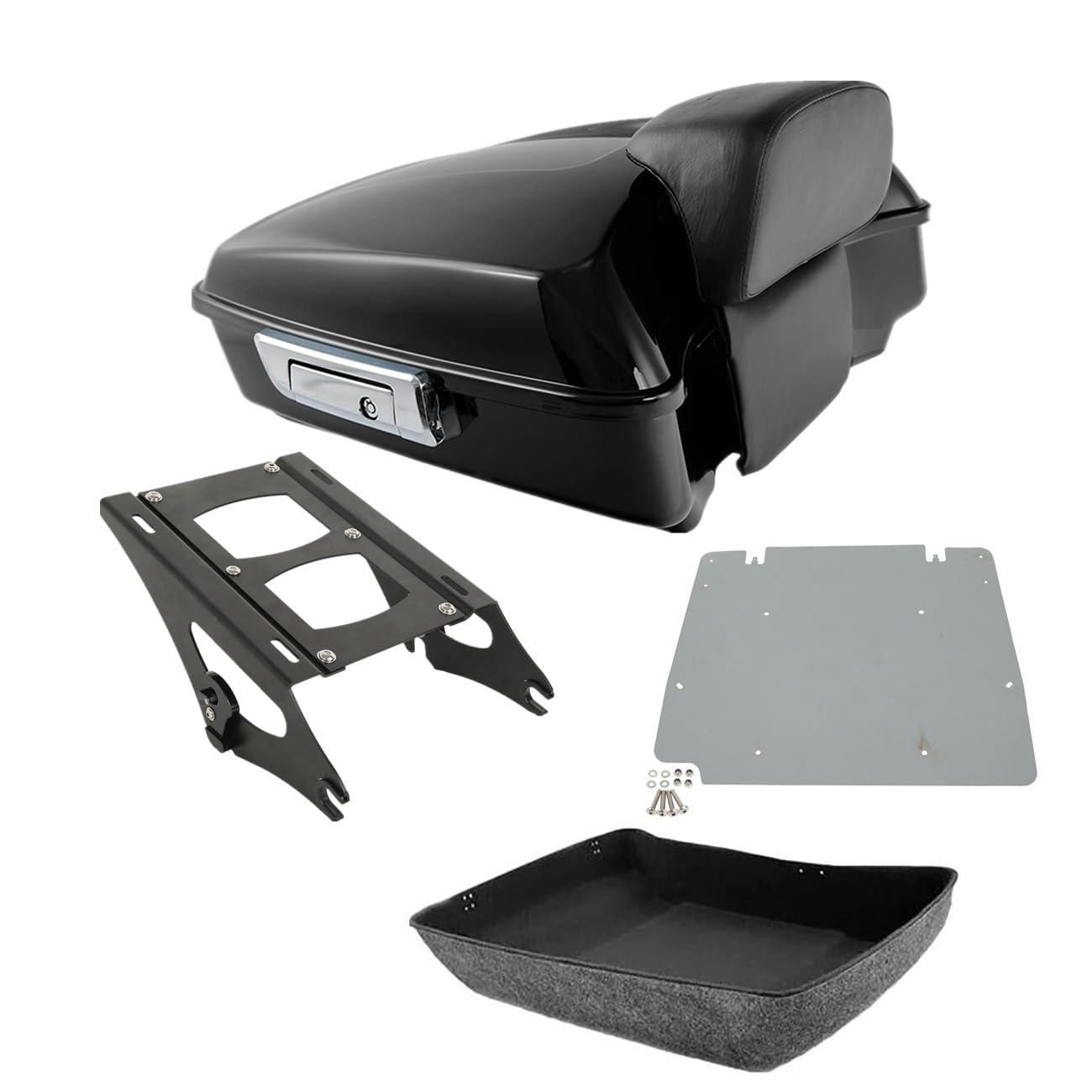 TCMT 10.7" Vivid Black Chopped Motorcycle Trunk Backrest Pad Tail Light with Brake Turn Signal Fit For Harley Touring 2014-2025 Electra Glide Road Glide Road King FLHT FLTRX FLHR Pack