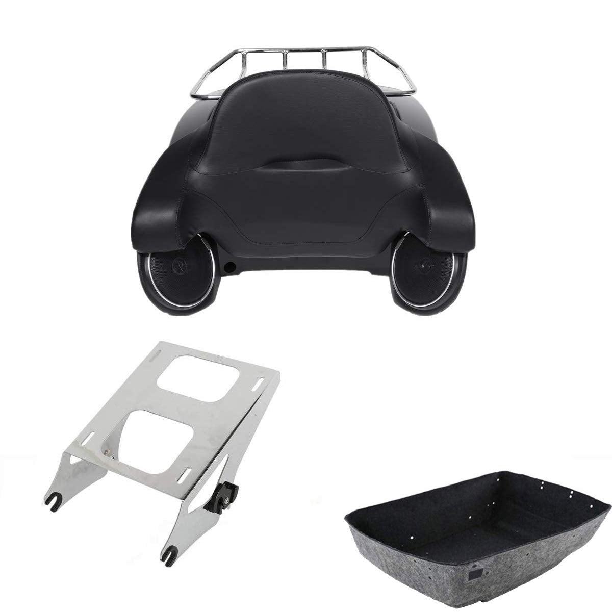TCMT 13.7" King Motorcycle Trunk Box Wrap-Around Backrest Rear Speakers 2 Up Mounting Rack Fit For Harley 2014-2025 Touring CVO Road King Road Glide Street Glide Electra Glide Pack