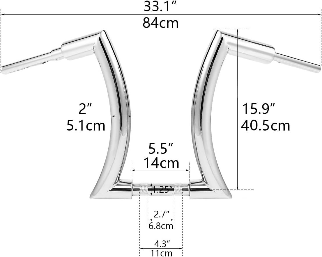 TCMT 16" Rise 2" Ape Hanger Handlebar Fit For Harley Road King Electra Road Glide Sportster XL 883 1200 Softail Slim Heritage Fat Boy Deluxe Deuce Dyna Super Wide Glide Low Rider Fat Bob