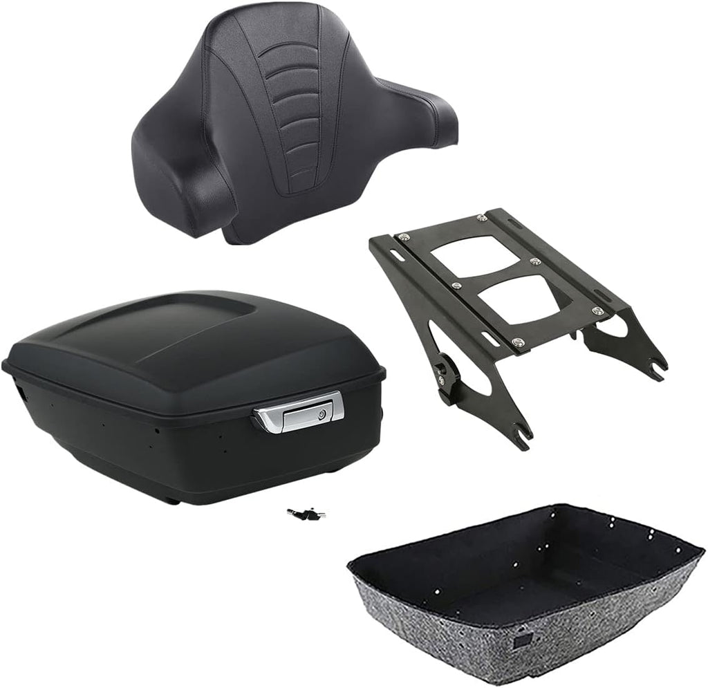 TCMT 13.7" King Motorcycle Trunk Box Wrap Around Backrest Pad Two Up Mounting Rack Fit For Harley 2014-2025 Touring CVO Road King Road Glide Street Glide Electra Glide Ultra Limited Pack Trunk