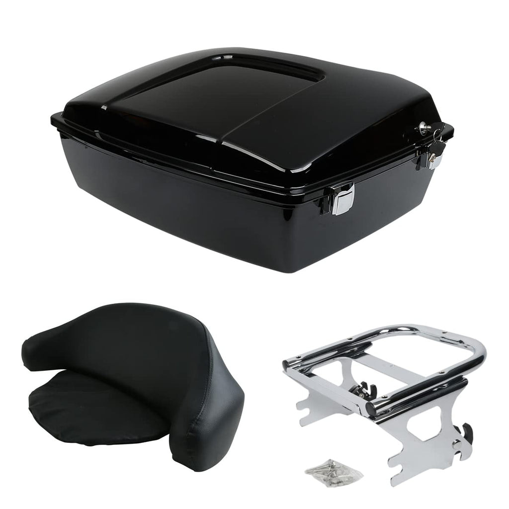 TCMT 10.7" Black Latches Chopped Motorcycle Trunk Box Backrest Pad Mount Rack Fit For Harley Touring 1997-2008 Road King Road Street Electra Glide Pack