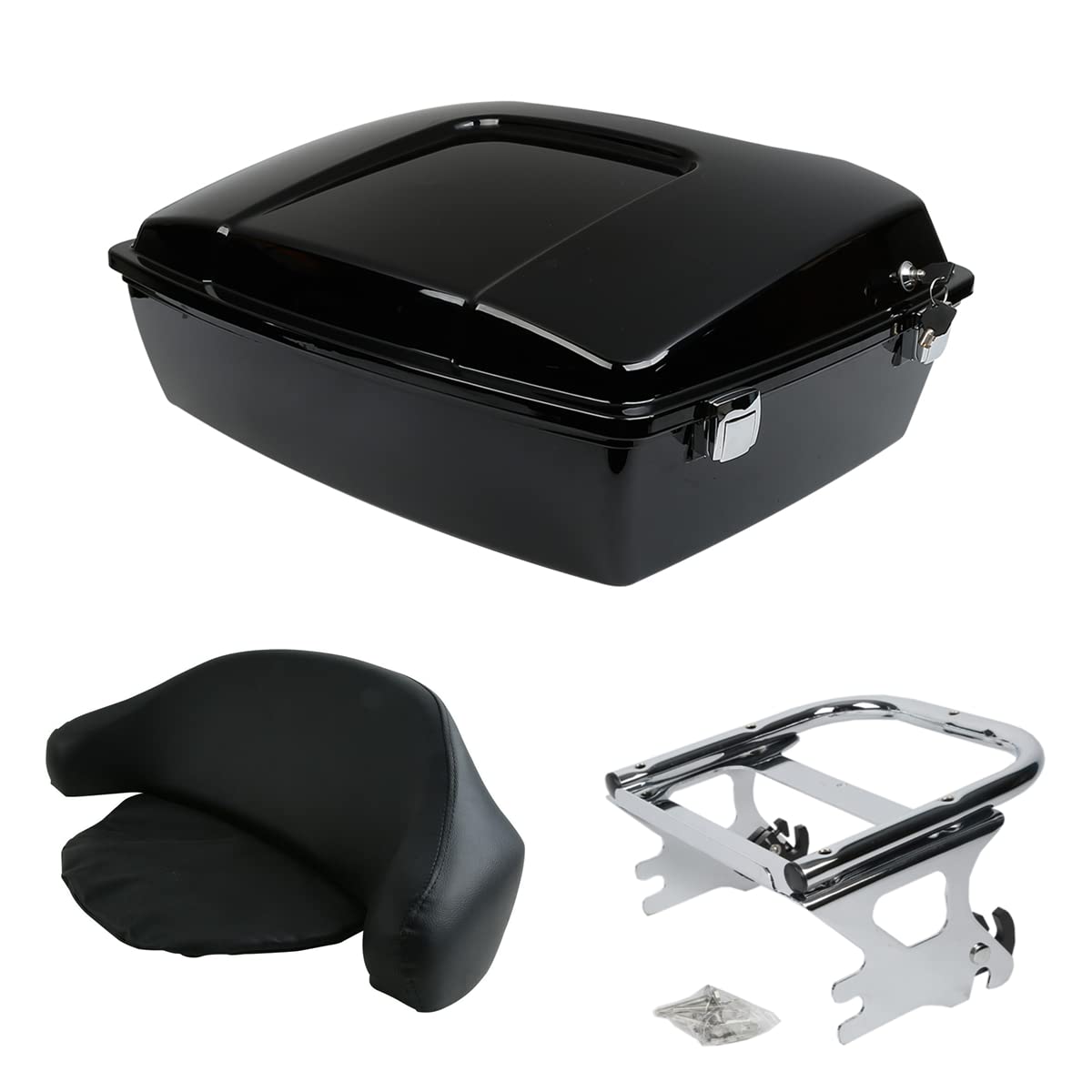TCMT 10.7" Black Latches Chopped Motorcycle Trunk Box Backrest Pad Mount Rack Fit For Harley Touring 1997-2008 Road King Road Street Electra Glide Pack