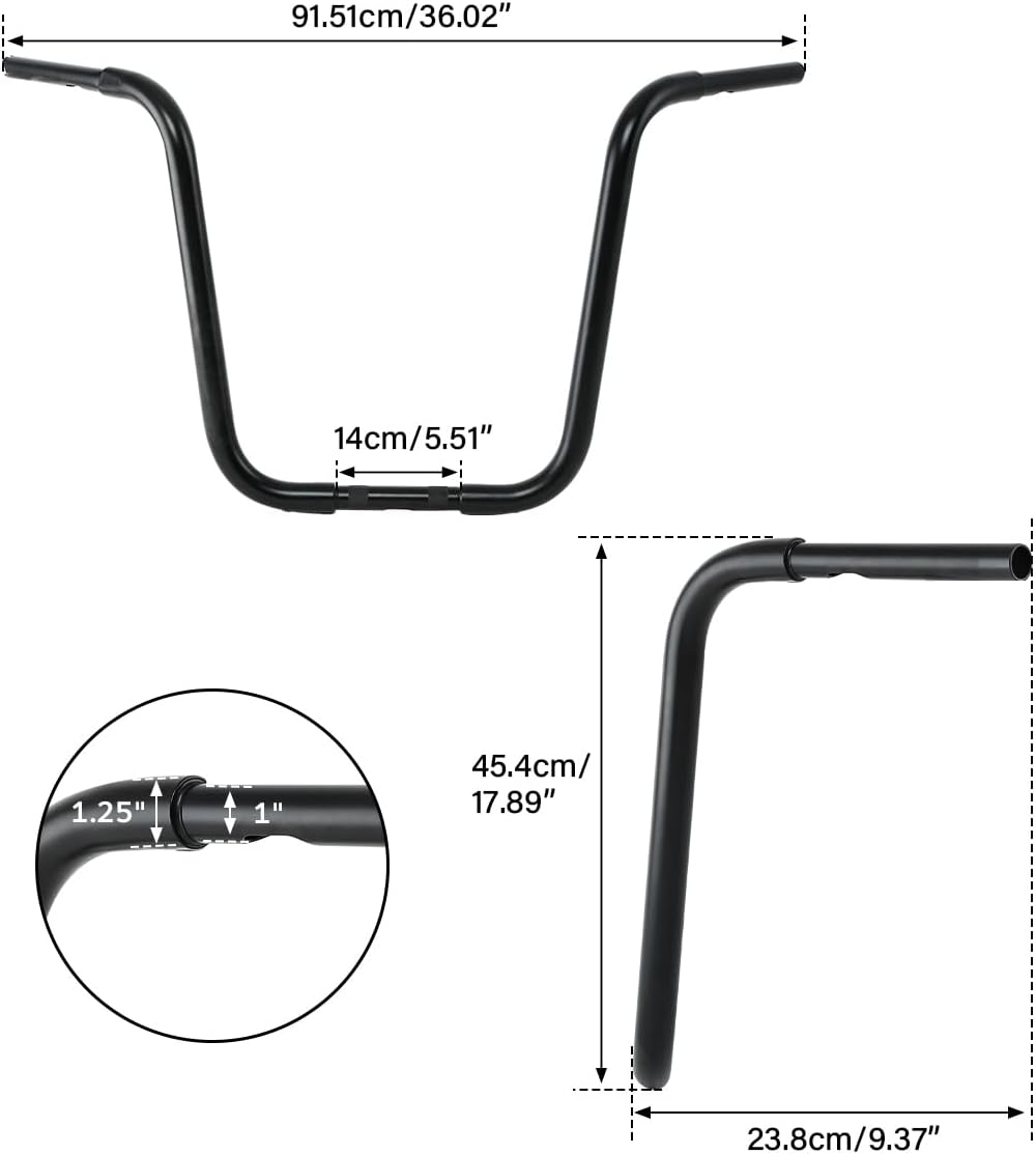 TCMT 18" Rise Ape Hanger FAT 1-1/4" Handlebar Drag Fits Harley-Davidson FLST, FXST, Sportster XL, Custom Application