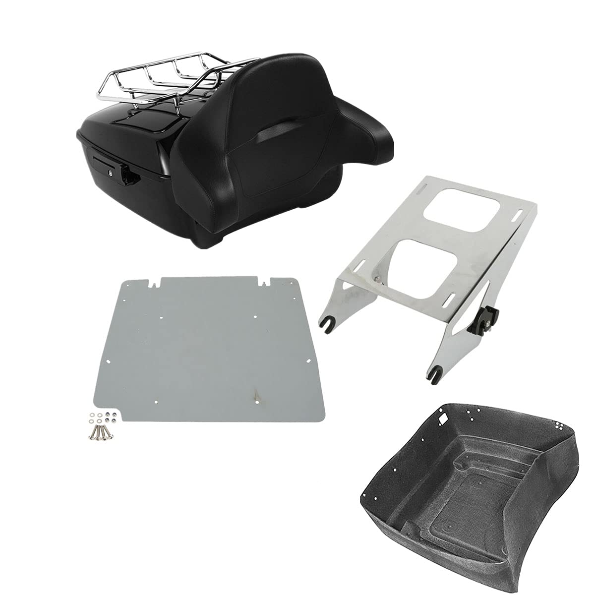 TCMT 13.7" King Motorcycle Trunk Backrest Pad 2 Up Mounting Rack Fit For Harley 2014-2025 Touring CVO Road King Road Glide Street Glide Electra Glide Pack