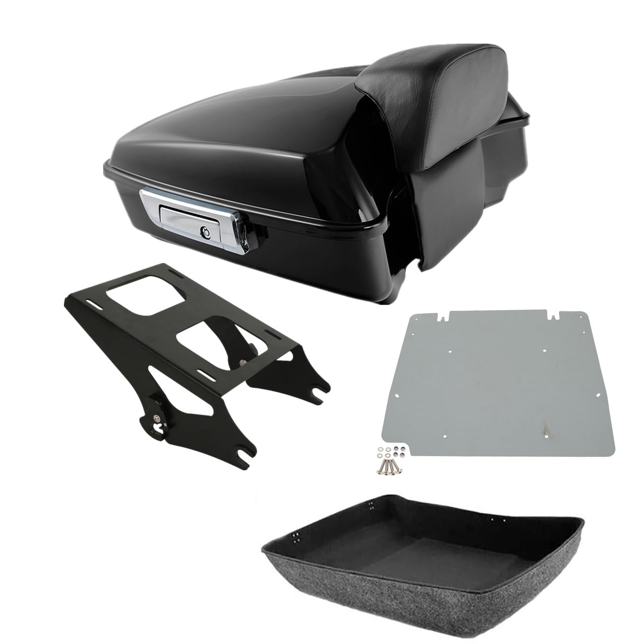 TCMT 10.7" Vivid Black Chopped Motorcycle Trunk Backrest Pad Tail Light with Brake Turn Signal Fit For Harley Touring 2014-2025 Electra Glide Road Glide Road King FLHT FLTRX FLHR Pack