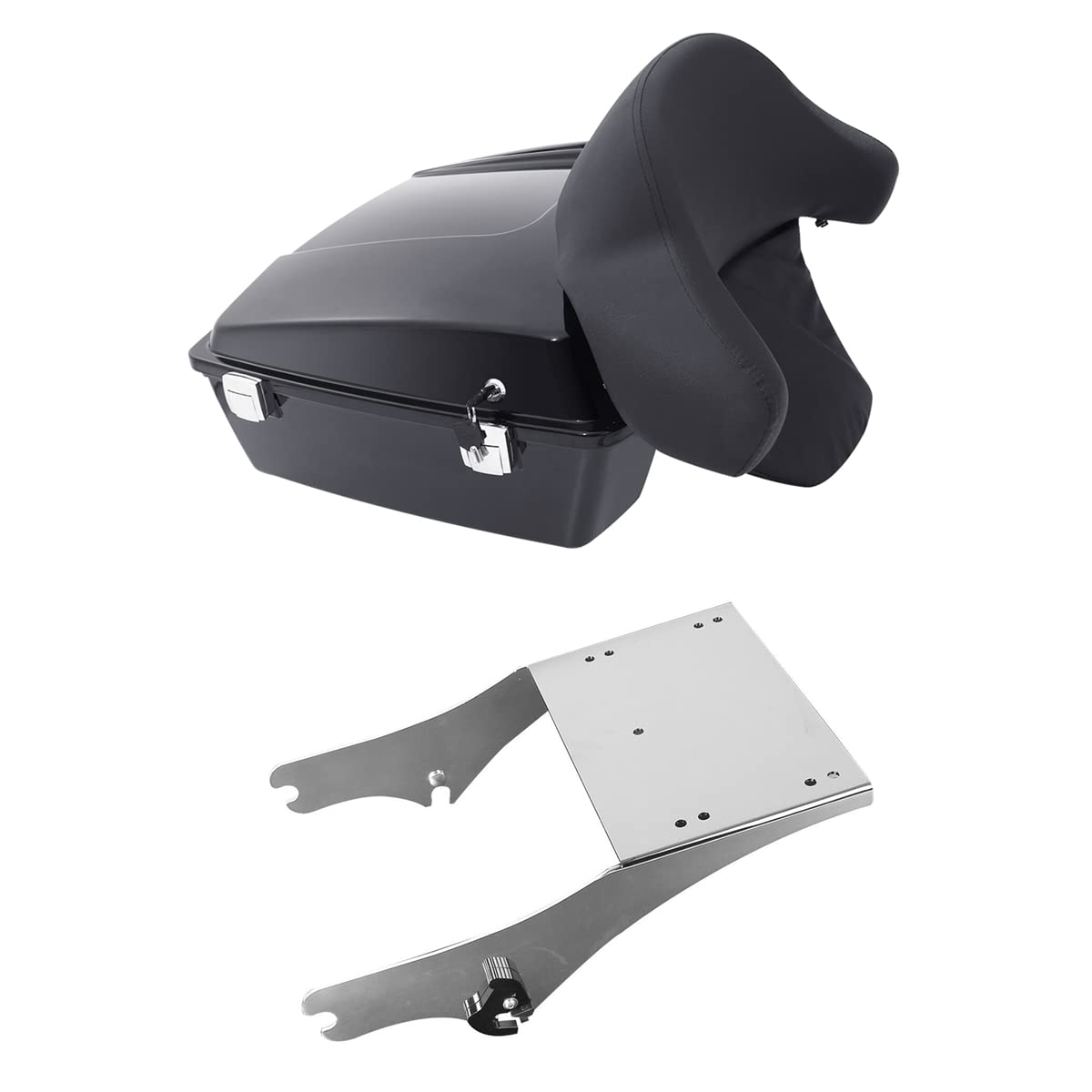 TCMT 10.7" Black Latches Chopped Motorcycle Trunk Box Backrest Pad Mount Rack Fit For Harley Touring 1997-2008 Road King Road Street Electra Glide Pack