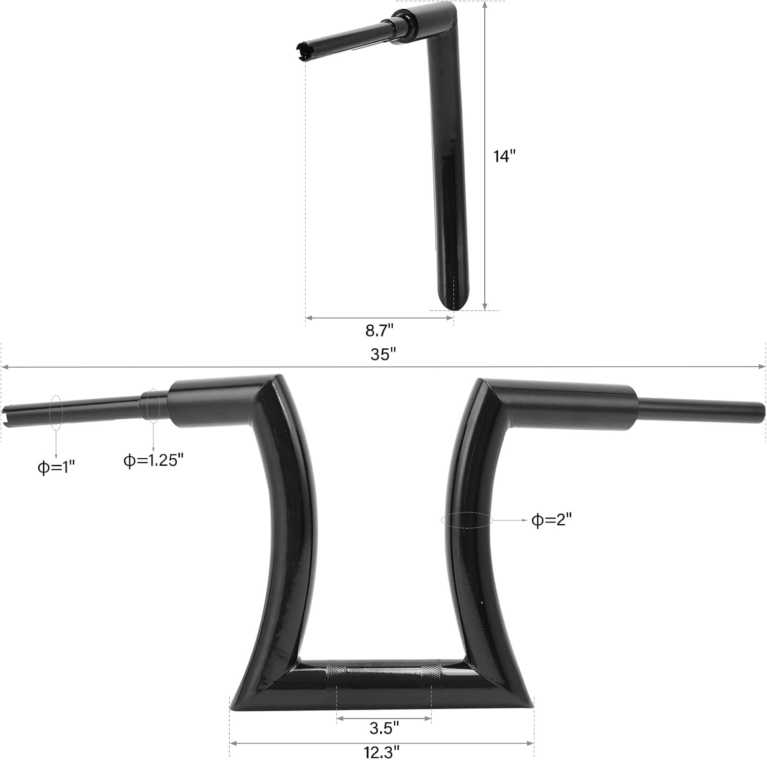 TCMT 14" Rise Ape Hanger Handlebar 2" Risers Handlebars Mount Clamp Fit For Harley Sportster XL883 XL1200 Softail Heritage Springer